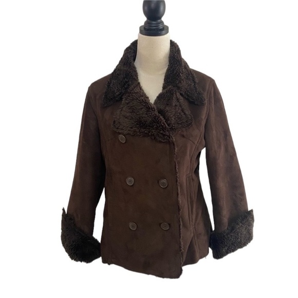 Columbia brown faux suede leather jacket Size M - Picture 1 of 5